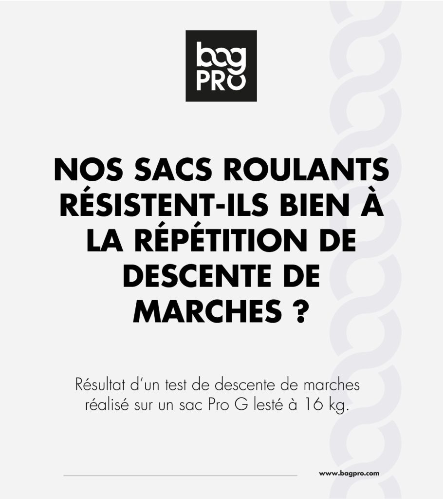 Infographie sur les test effectués sur les pièces des sacs roulants professionnels Bag PRO - Pièces remplaçables pour des sacs réparables