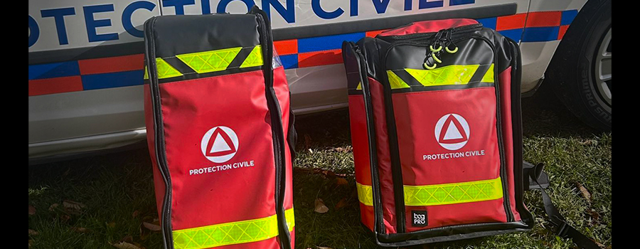 Sacs d'intervention Bag PRO devant un véhicule de la Protection Civile d'Eure-et-Loir